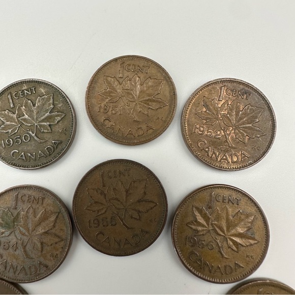 1950s Canadian Penny Set – 8 Coins – George VI to Early Elizabeth II – Vintage - Picture 11 of 11